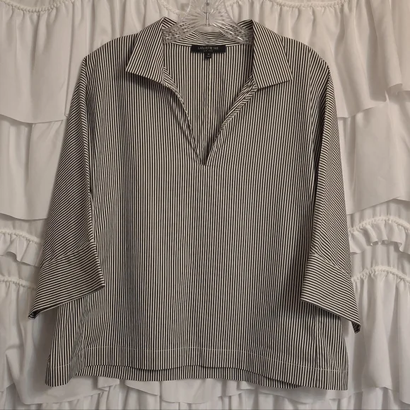 Lafayette 148 New York Black and White Striped Blouse M - Picture 2 of 6